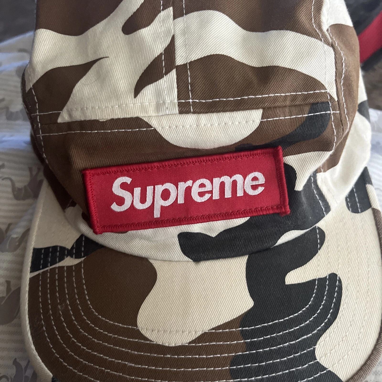 Casquette de camp patch gras logo boîte camouflage vache Supreme SS16