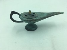 Vintage Looking Patina Finish Mini Aladdin Genie Lamp Incense Burner, 7" Long