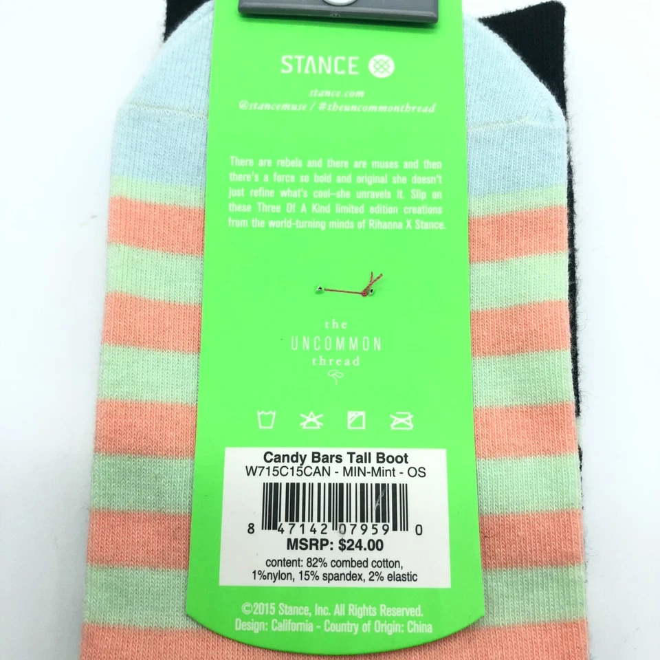 Calcetines Fenty for Stance de Rihanna Barras de Caramelo Bota Alta Rayas Verde Negro OS Foto 4 de 4
