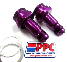 Holley Fuel Inlet Fittings 06 an x 7/8"-20  long 2pcs Show Polish Purple Anodiz