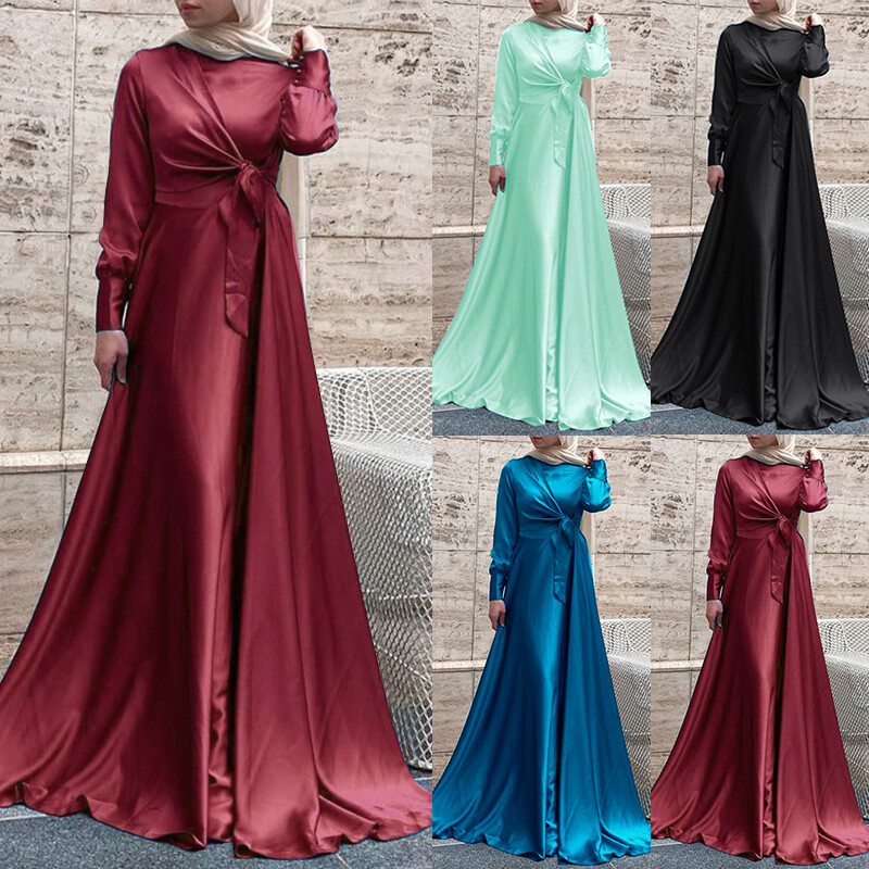 ZANZEA Womens Muslim Long Sleeve Satin 