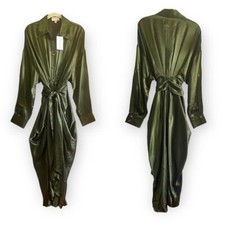 NWT Divine Heritage Silk button up dress, Dark green, Size XL