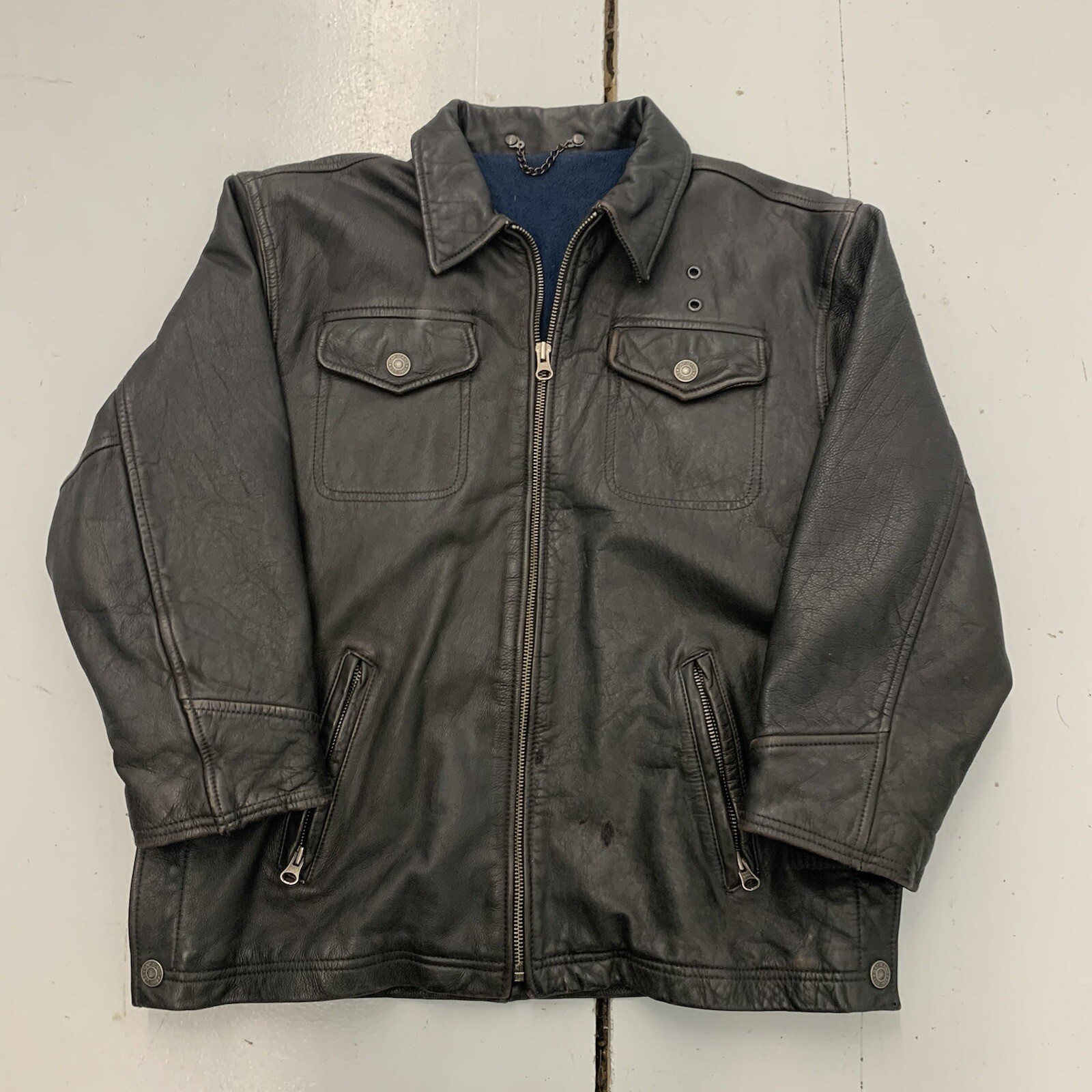 gap blue jeans leather jacket
