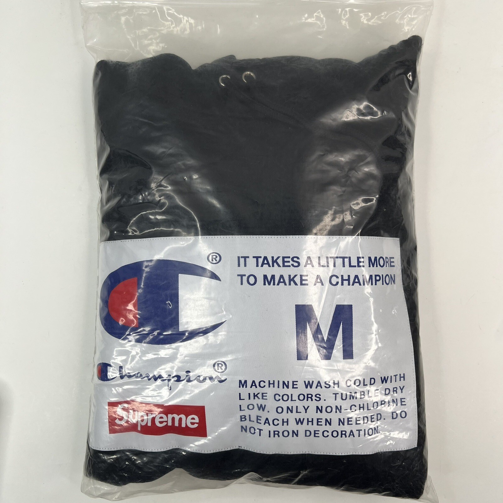 Supreme x Champion Label Hooded Sweatshirt Black Size Medium (FW18) image 2