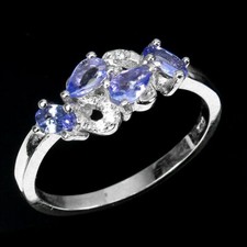 Silver Ring Tanzanite Blue Genuine Natural Gems Solid Sterling Size O 1/2 US 7.5