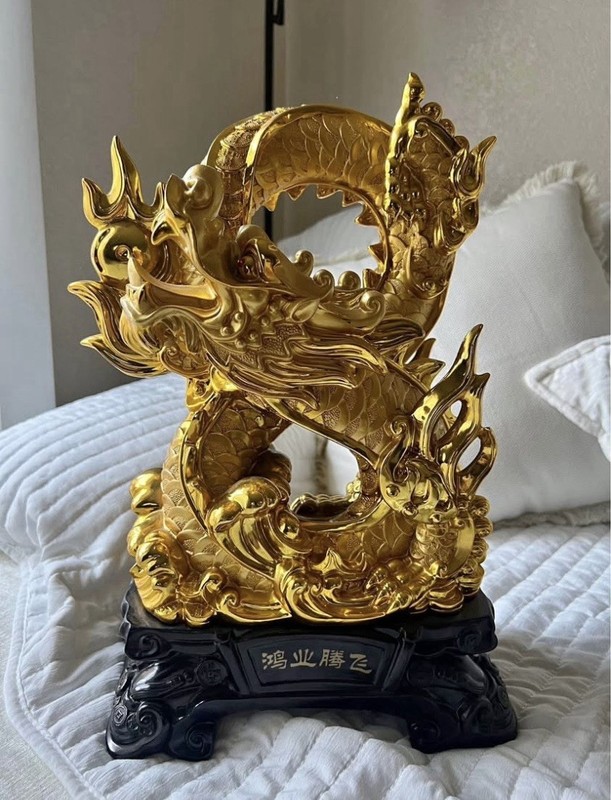 Rising Golden Dragon Holding A Fire Ball. 15 Inch Tall. Great Condition.