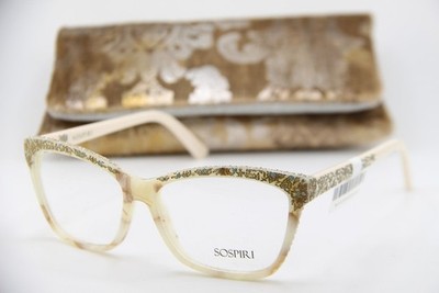 NEW SOSPIRI SERENA AQ1 MARBLE CREAM BLUE GOLD AUTHENTIC EYEGLASSES 55-15