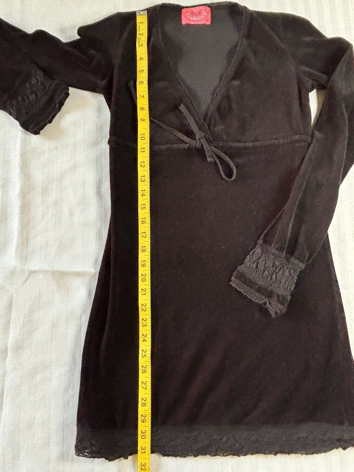 Vestido Juicy Couture Terciopelo Crochet Para Mujer Negro Talla Pequeña Pequeño Manga Larga Foto 4 de 4