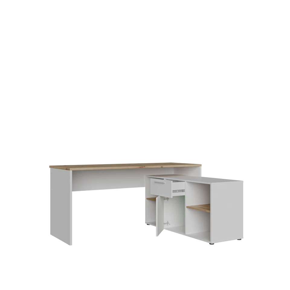 Schreibtisch CAATJE BHT 160x74x128 cm weiß Winkelschreibtisch Eckarbeitsplatz - Bild 2 von 3