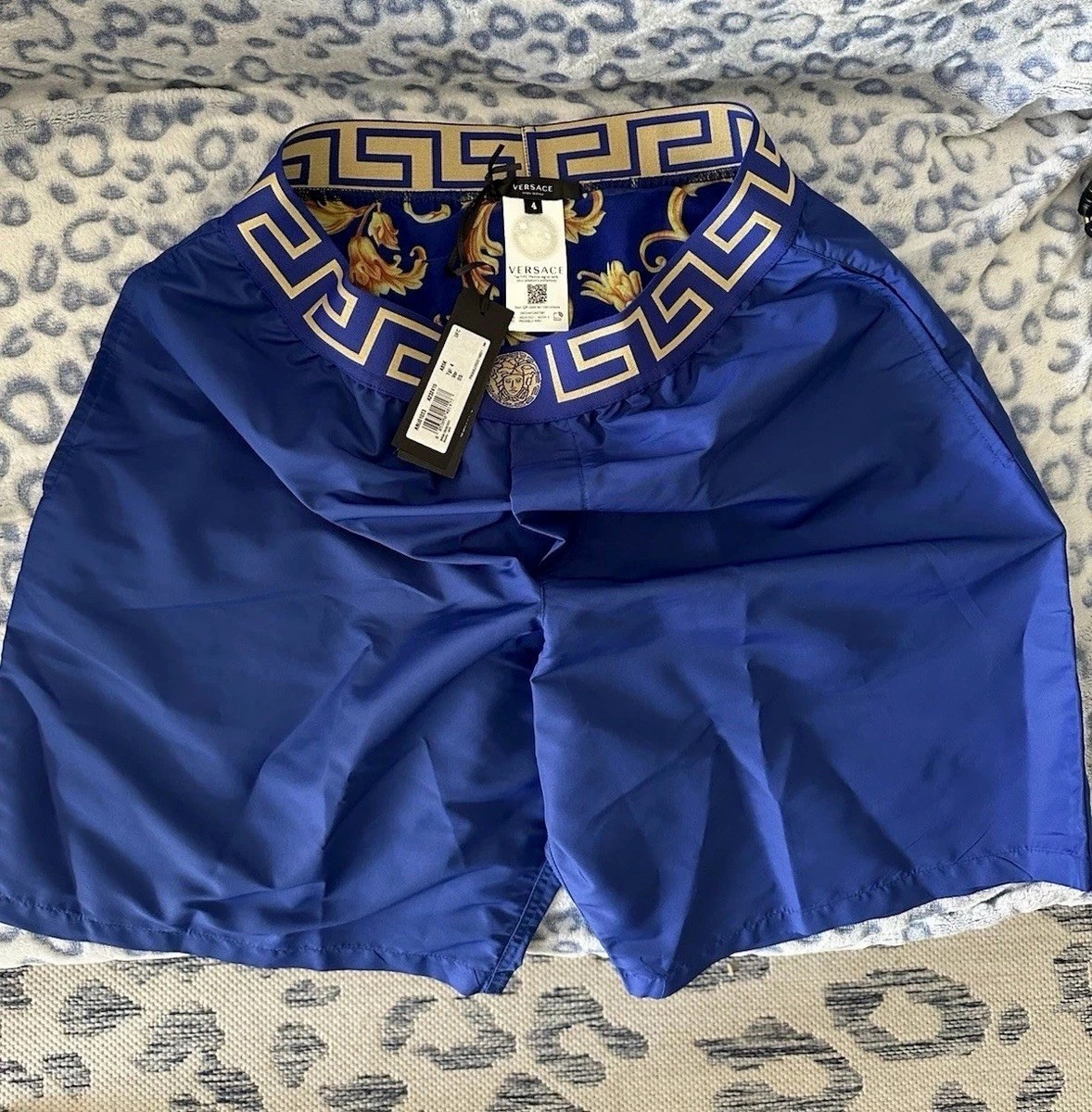NWT Versace Greca Border Swim Shorts Blue Men's Size 4 (US S