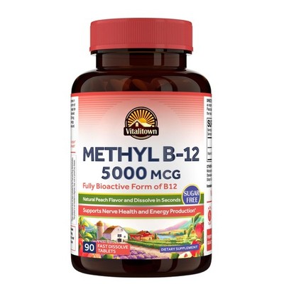 B12 (Methyl B12) 5000 mcg, Fully Bioactive Form, Energy Production, Natural P...