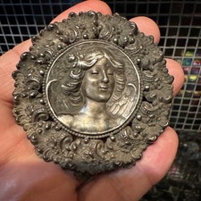 Antique belt buckle 800 silver Art Nouveau Detailed Pretty Lady Head 2.75" EUC