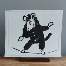 Dipinto ritratto audace originale topo su stretto circo atto FK Owen inchiostro nero