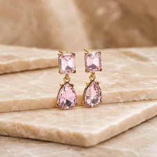 18K vergoldete Damen Ohrringe Rosa Kristall T...