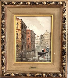 Antonio De Vity(1901-1993) Italian Oil Painting Venice Canal Gondola Cityscape