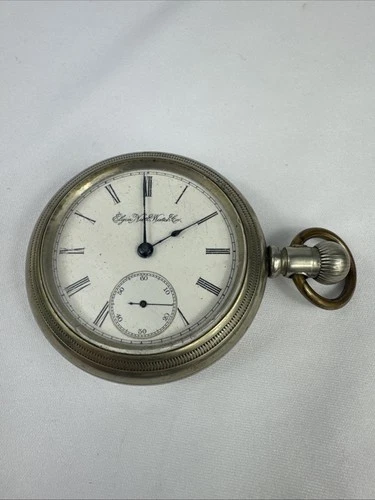 Antique Elgin National Watch Co. Silver Tone Case Pocket Watch ‼️READ‼️