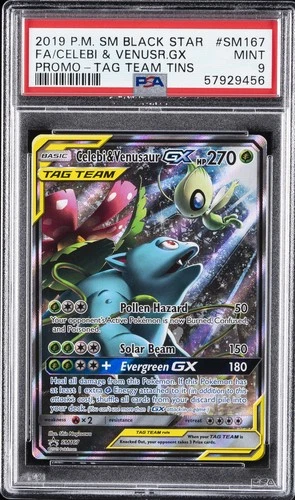 2019 POKEMON SM BLACK STAR PROMO #SM167 FULL ART/CELEBI & VENUSAUR GX PSA 9