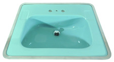 1960 Vintage Kohler Cerulean Blue Porcelain Drop-In Sink w/ Hudee Ring Stopper