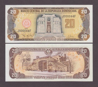 DOMINICAN REPUBLIC P.154b  20 PESOS ORO 1998 J/F LOW S/N  UNC WE COMBINE  2606