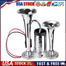 12V Super Loud Dual Trumpet Train Air Horn Compressor Kit For Trucks Car Boats