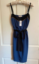 NWT Ann Taylor Loft   Blue Short Classic Sleeveless Slip Dress Belted   Size M
