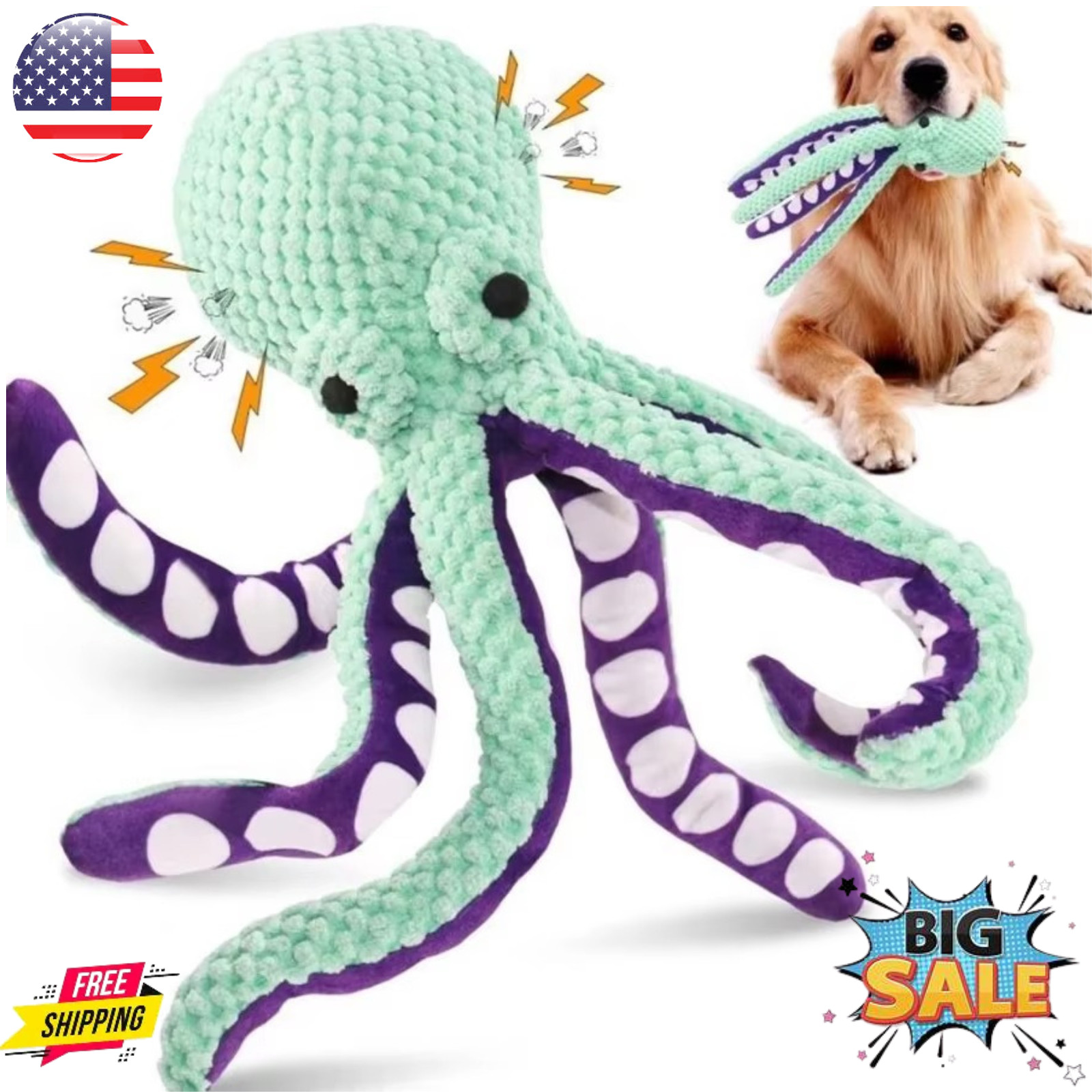 Dog pet plush octopus toy interactive sound anti-demolition 