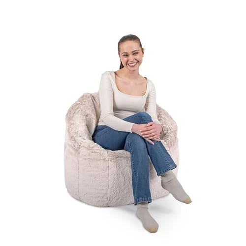  Silla Bean Bag de piel de peluche, piel sintética suave, 2,5 pies Milano Taupe Foto 2 de 4