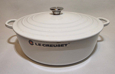 Le Creuset #30 30cm White Enameled Cast Iron Round Dutch Oven Pot 12'' Dia
