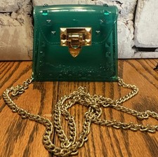 Green/Teal Mini Jelly Trapezoid Shoulder Crossbody Purse Clip Closure Studs