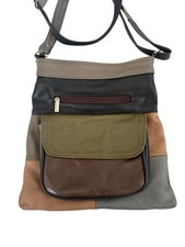 Vintage Mexico Crossbody Bag Patchwork Genuine Leather Pockets Earth Tone