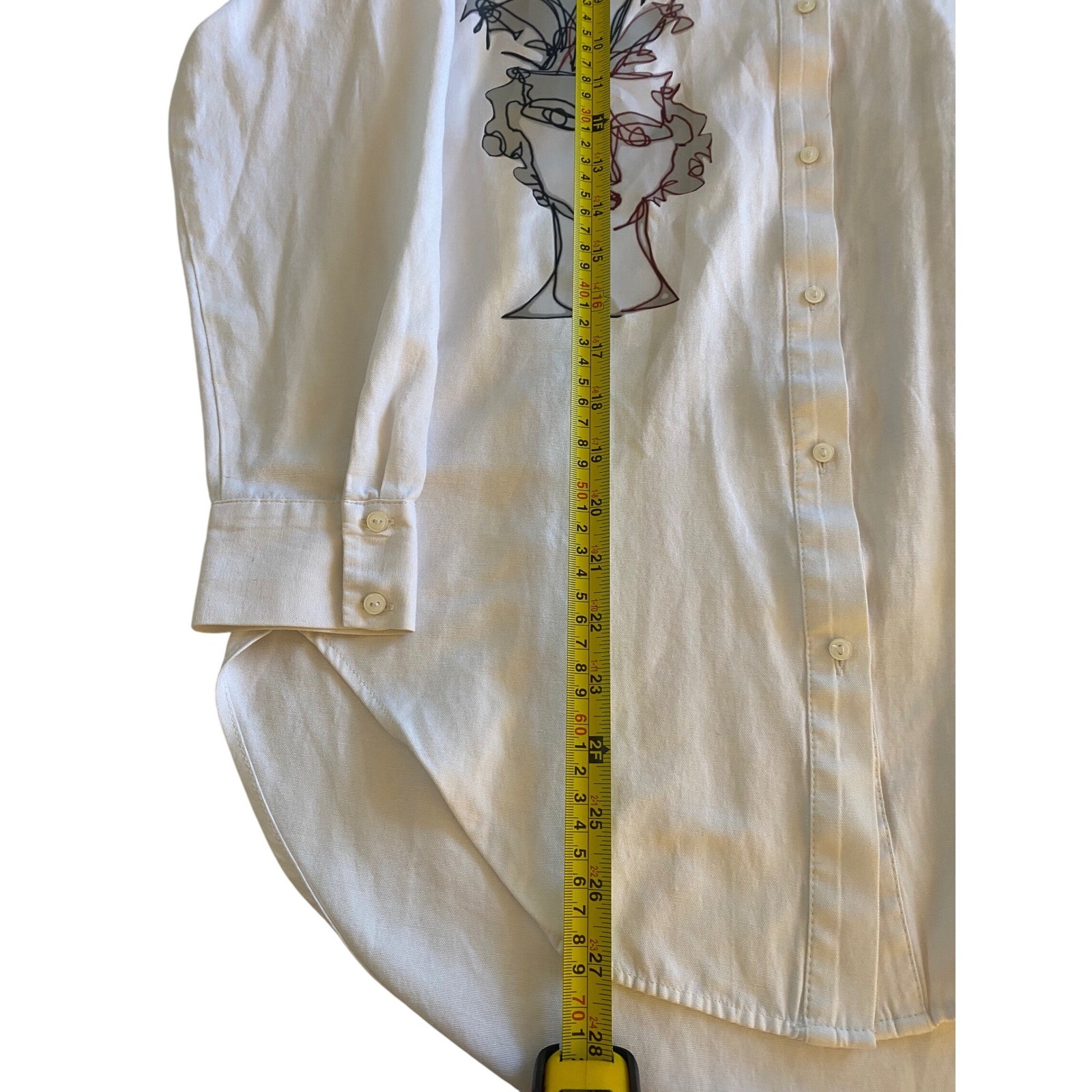 Zara Basic White Button Down Shirt S Abstract Fac… - image 6