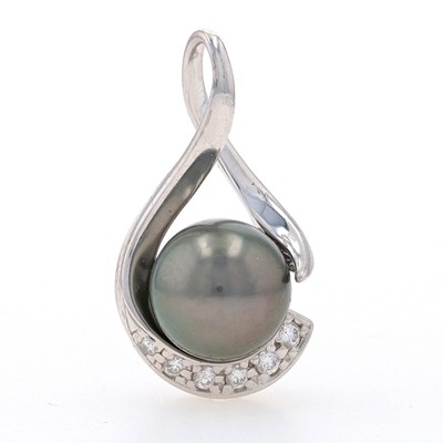 Maui Divers Tahitiperle & Diamant Anhänger - Weißgold 14k rund 0,20ctw Wirbel