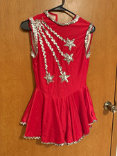 Girls Red Ice Skating Skater Dress Sequin Stars Sleeveless Lined Zip Back M