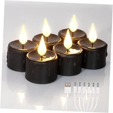 Tea Lights Candles (NO Remote),Rechargeable Flameless Candles with 6 Black