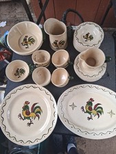 Vintage Retro Ceramic Rooster Dinner Set Plates Bowls Cups Pitcher Platters