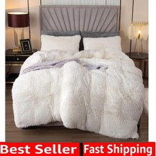 Plush Shaggy White Duvet Cover Set Queen Size 3 Pieces Luxury Fuzzy Comforter...