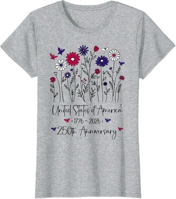 250th Anniversary USA Flowers 250 Years America 4th of Ladies' Crewneck T-Shirt