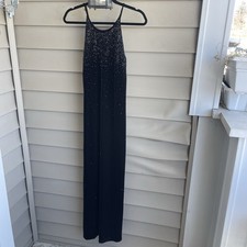 Vintage Velvet Maxi Dress Slip 90s Y2K Prom Party Beaded Stretch Black Small