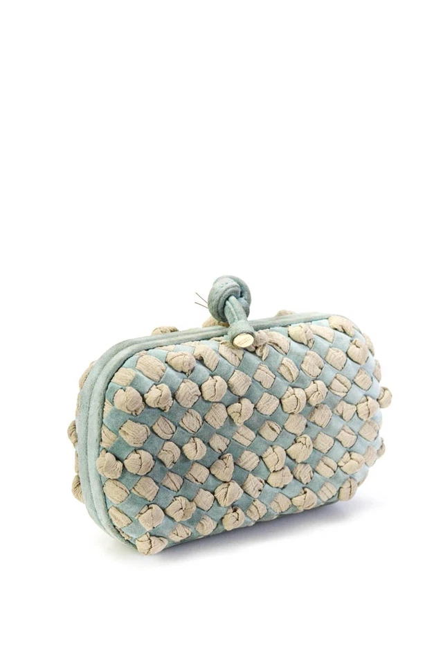 Bottega Veneta Womens Satin Chiffon Intrecciato Woven Knot Clutch Blue Handbag - Image 2 of 4
