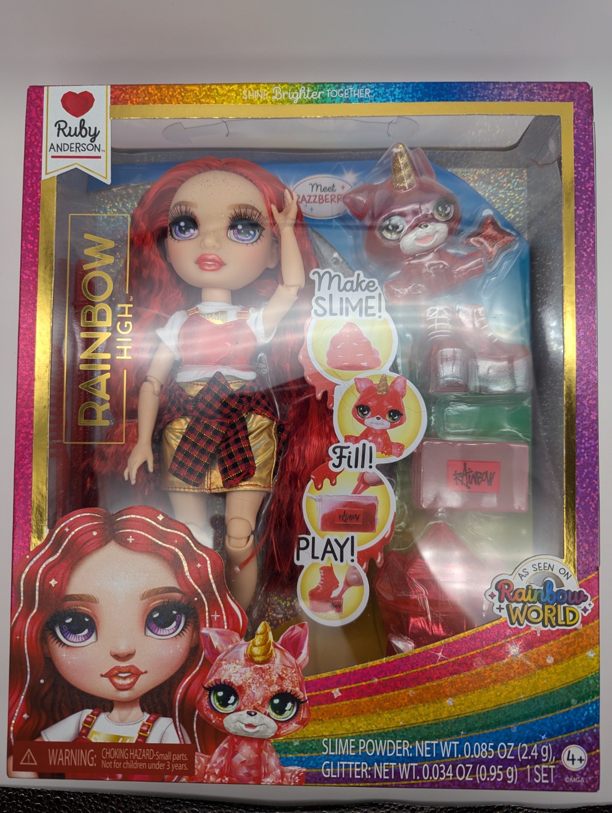 Rainbow High Ruby Anderson Razzberry World Doll With Pet & Slime New In Box
