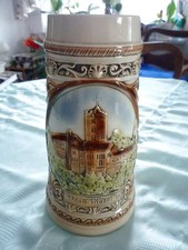alter Bierkrug Motiv Wartburg Keramik DDR Sitzendorf Thüringen mit Etikett