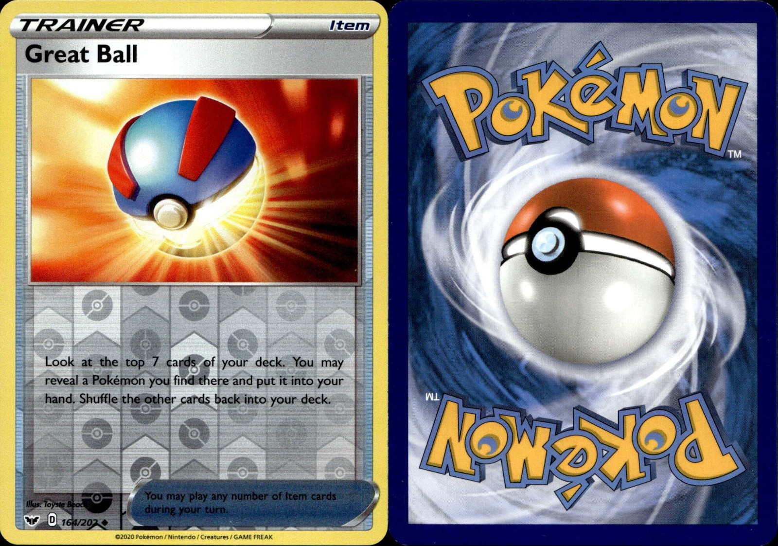 Great Ball 164/202 Uncommon Reverse Holo Sword & Shield Pokemon NM