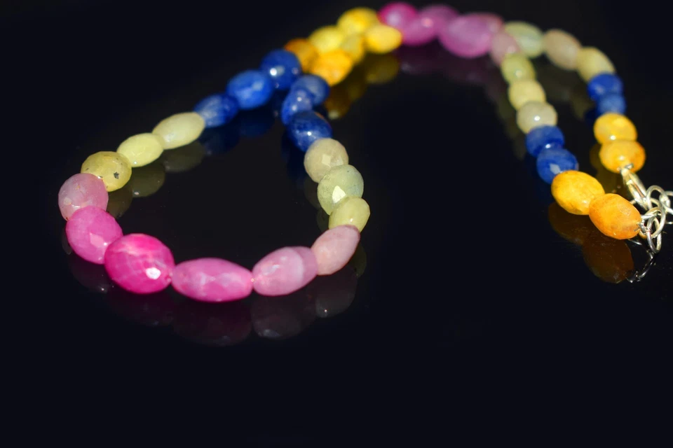 Collana regolabile 18" pietra preziosa ovale sfaccettata multi zaffiro... - Immagine 4 di 4