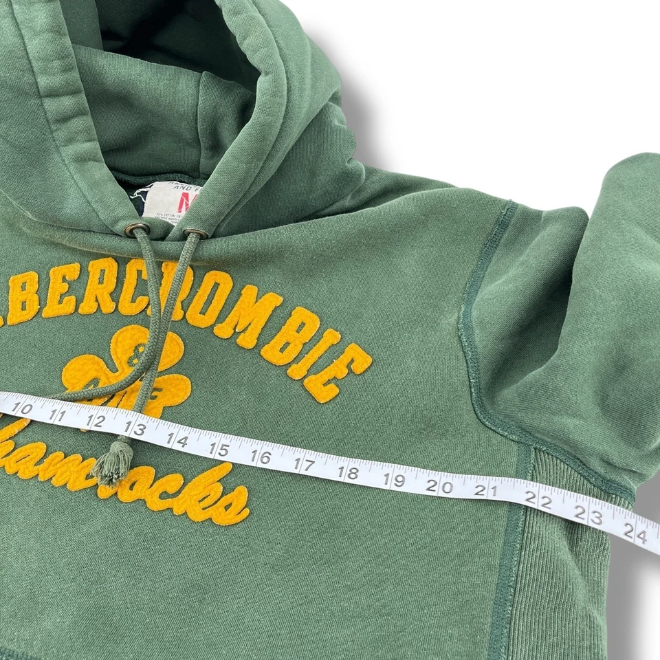 复古 Abercrombie & Fitch 三叶草连帽衫 绿色 金色 中号 Y2K 爱尔兰图形 — 第 4/4 张图片