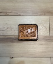 Leather tooled Floral Bifold Men's Western Wallet with Decorative Stitching