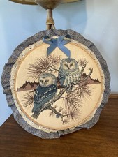 Vintage Owl Decor Print Fabric Wall Hangings Embroidery Hoop Quilted Handmade