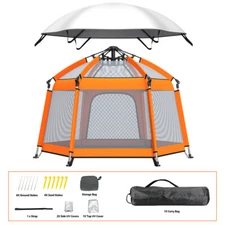 Baby Playpen w/ Canopy Portable Baby Beach Tent Toddler Play Yard Indoor Outdoor