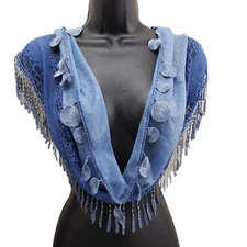 Women's Infinity Scarf Blue Lace Decorative Fringe 8/60" Long Infinity Style