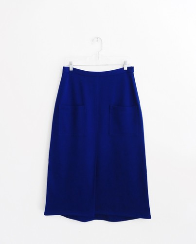 Sonia Rykiel, Vintage 70s 80s Sonia Rykiel Blue Wool Midi Skirt est. 8 Medium