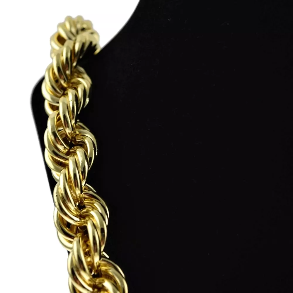 Mens 14K Gold Plated Rope 36 inch inch x 25mm Wide Hip Hop Chain Huge Hollow Dookie 1980's Rapper Necklace, Men's